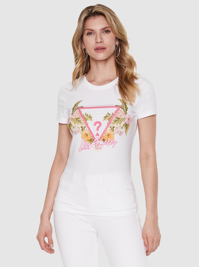 T-Shirt Mulher Triangle Flowers Guess
