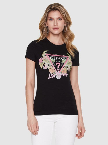 T-Shirt Mulher Triangle Flowers Guess T-Shirt Mulher Triangle Flowers Guess