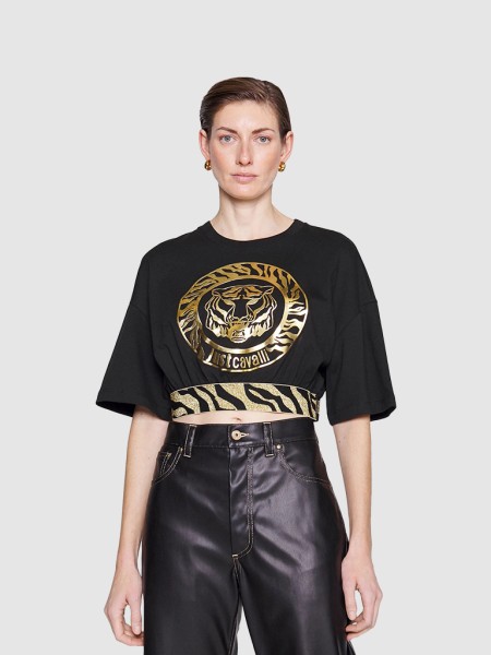 T-Shirt Mulher Tiger Round Gold Just Cavalli