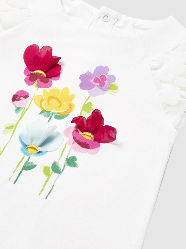 T-Shirt Beb� Menina Apliques Flor Mayoral