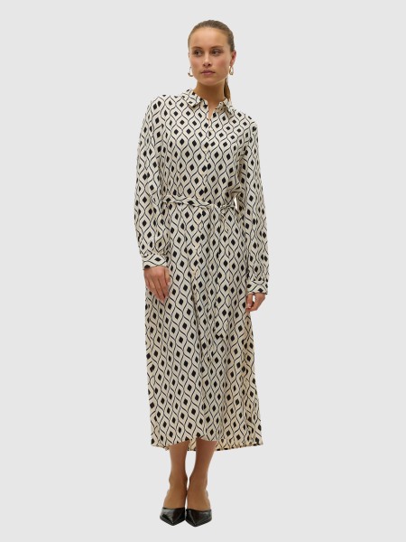 Vestidos Mulher Vmvaria L/s Shirt 7/8 Dress Wvn Btq Ga Vero Moda