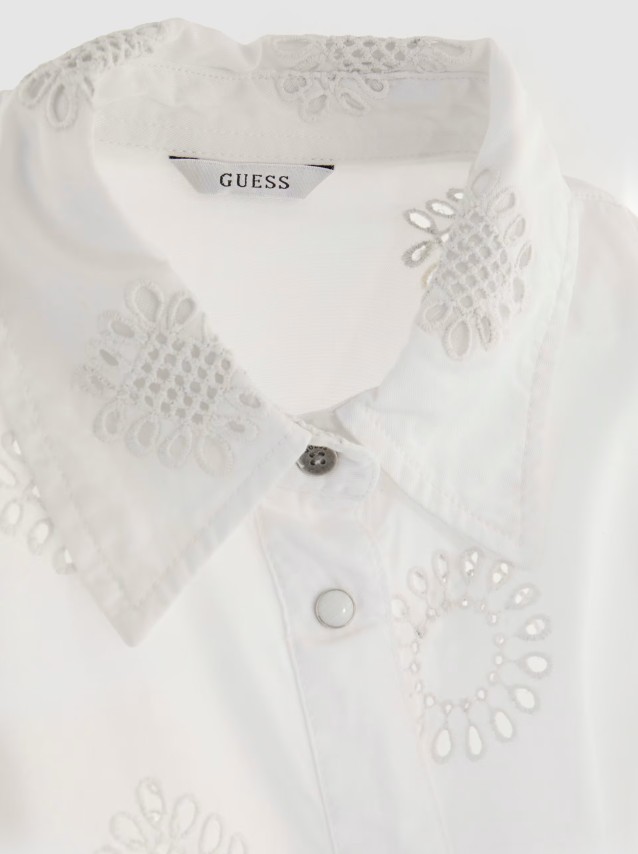 Camisa Mulher Ss Brigitte Satin Embro Shirt Guess