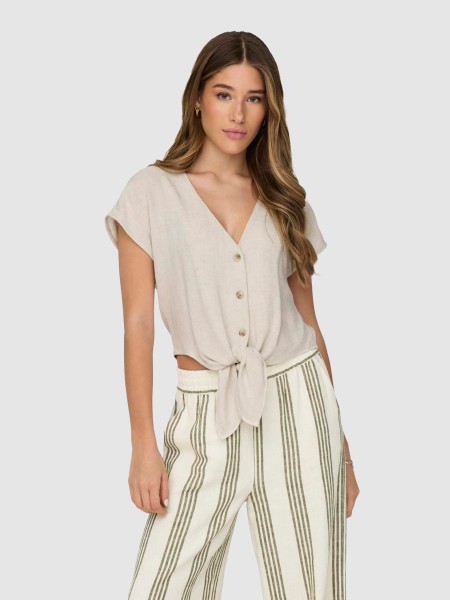 Camisa Mulher Onlsiesta Ss Knot Lin Bl Shirt Pnt Noos Only