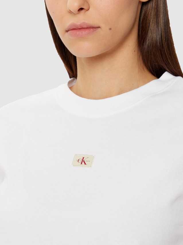 T-Shirt Mulher Woven Label Regular Jersey Tee Calvin Klein
