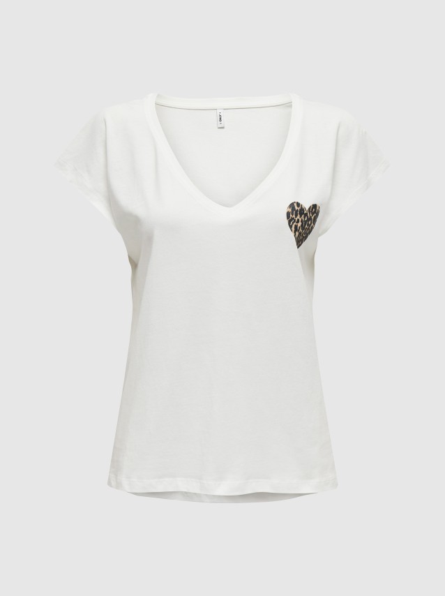 T-Shirt Mulher Onlnina Life S/s V-Neck Heart Top Cs Jrs Only