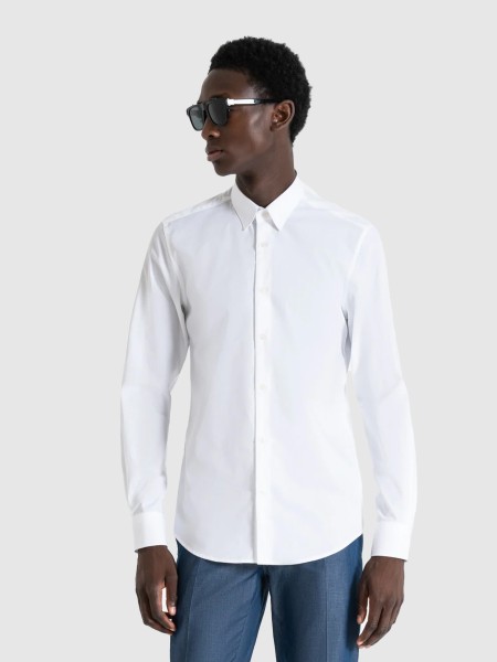 Homem Shirt Alicante Slim Fit In Cotton Linen Blend Fabric With Embriodered Logo Antony Morato