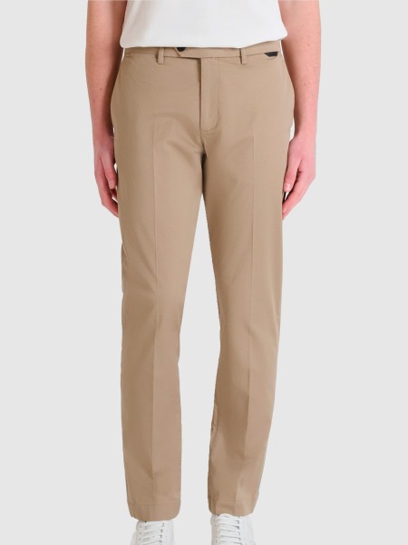 Calca Homem Trousers Mark Slim Fit In Stretch Twill Cotton Blend Fabric With Logoed Rubber Flag Anto