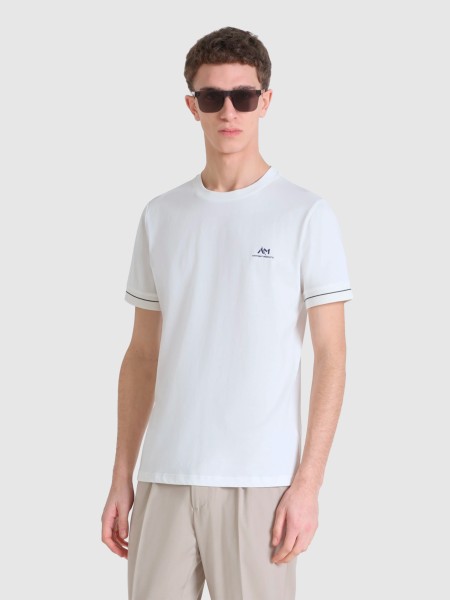 T-Shirt Homem  Slim Fit In Jersey Cotton Fabric With Foam Logo Print Antony Morato