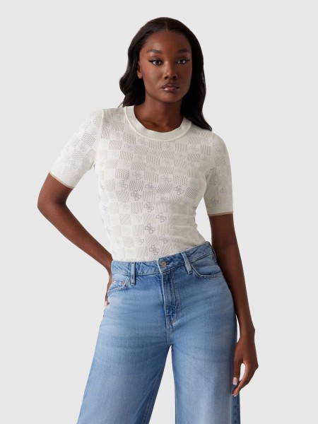 T-Shirt Mulher Rosie 4G Rn Ss Swtr Guess