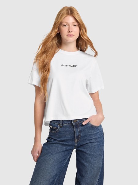 T-Shirt Mulher Gj Ss Cn Boxy Embro Logo Tee Guess Jeans