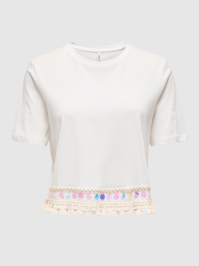 T-Shirt Mulher Onlfilippa Life S/s Tassel Top Jrs Only