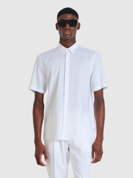 Homem Shirt Adalia Regular Fit In Soft Touch Linen Viscose Blend Fabric With Logoed Metal Badge Anto