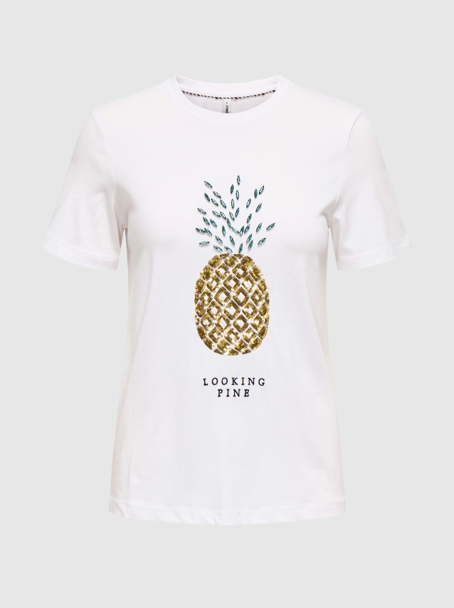 T-Shirt Mulher Onlkita Life Reg S/s Pineapple Top Jrs Only