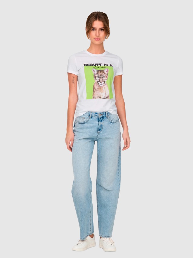 T-Shirt Mulher Onlvibe Life S/s Glasses Top Box Jrs Only