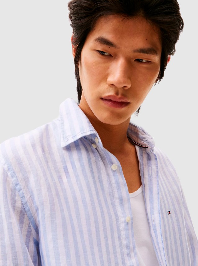 Camisa Homem Linen Stripe Tommy Hilfiger