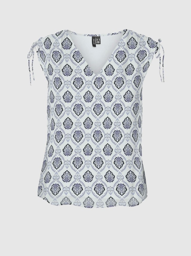 T-Shirt Mulher Vmsmilla S/l V-Neck String Top Wvv Ga Vero Moda
