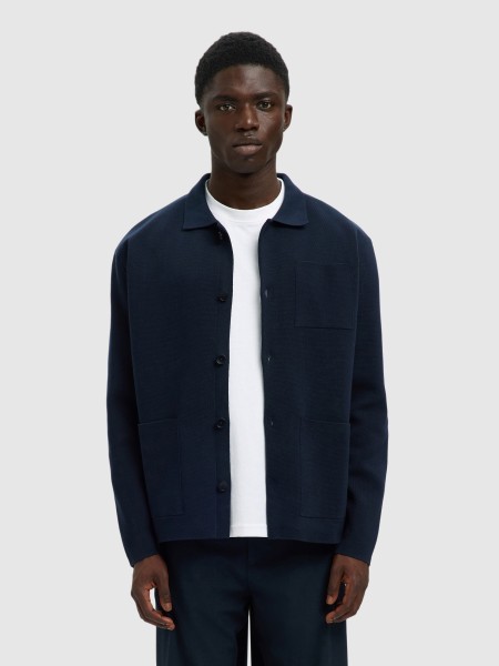 Camisa Homem Slhmike Light Ls Knit Relaxed Polo Cardi Selected