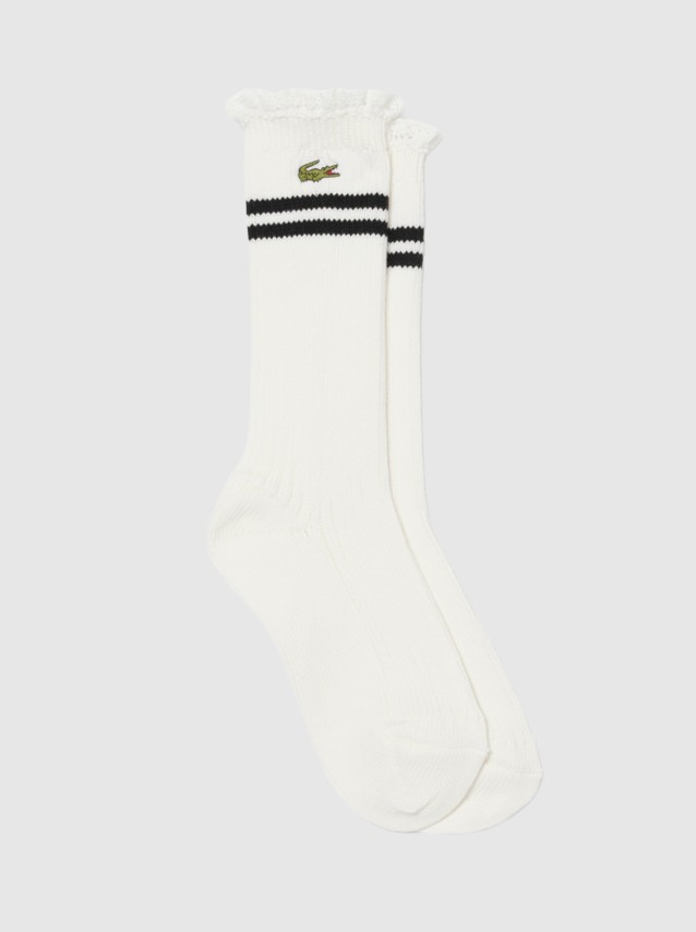 Meias Mulher Striped Diamante Crocodile Rib Knit Socks Lacoste