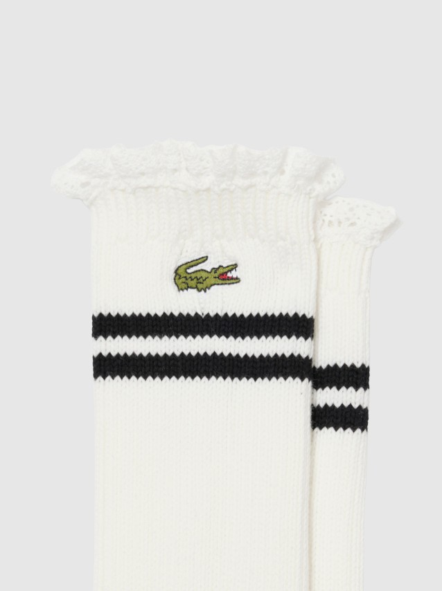 Meias Mulher Striped Diamante Crocodile Rib Knit Socks Lacoste