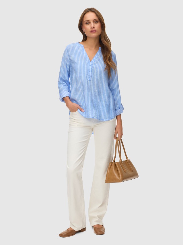 Camisa Vero Moda Mulher Vmkaja Ls V-Neck Fold-Up Top Wvn