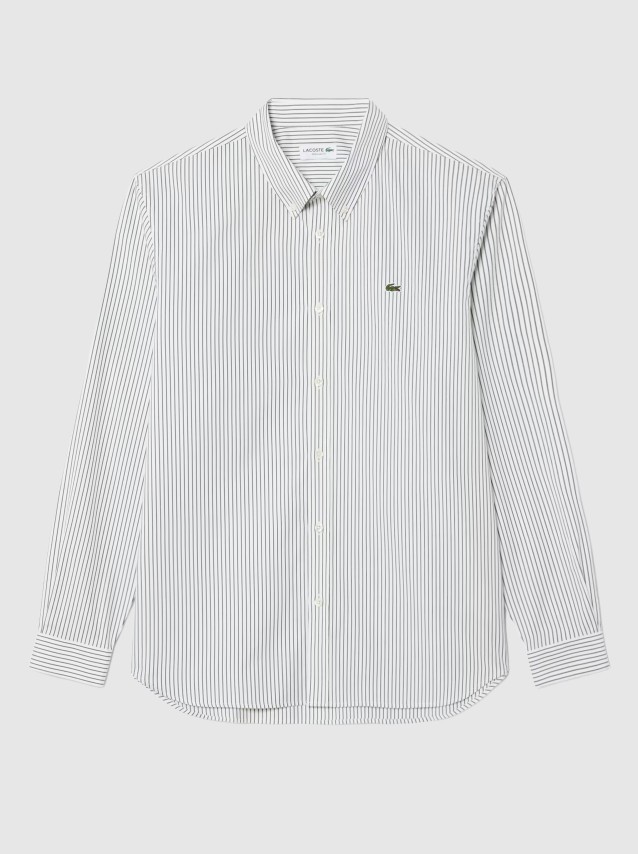 Camisa Homem Regular Fit Striped Cotton Pinpoint Shirt Lacoste