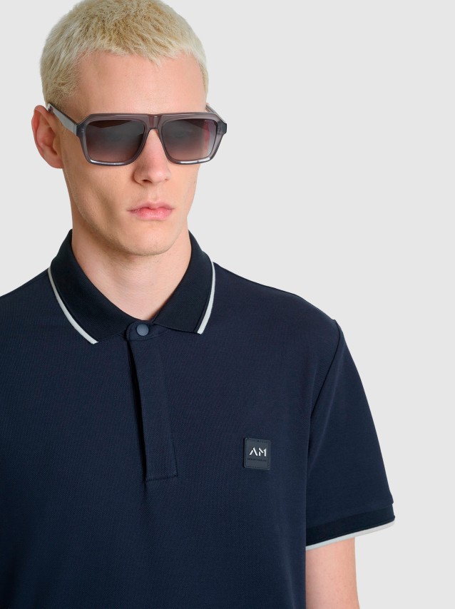 Polo  Antony Morato Homem Polo Regular Fit In Piquet With Striped Rib On Collar And On Cuffs And Log