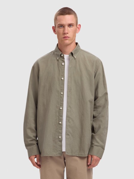 Camisa Selected Homem Slhregclay Linenblend Ls Shirt Cla Noos