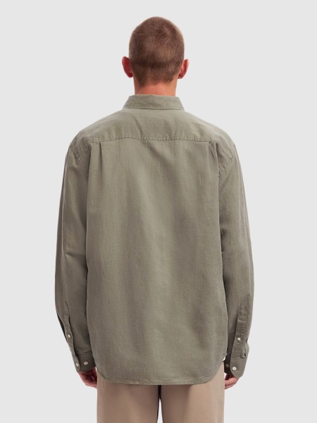 Camisa Selected Homem Slhregclay Linenblend Ls Shirt Cla Noos