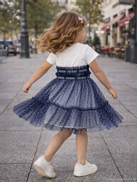 Vestido Guess Menina Mixed Fabric Ss Dress