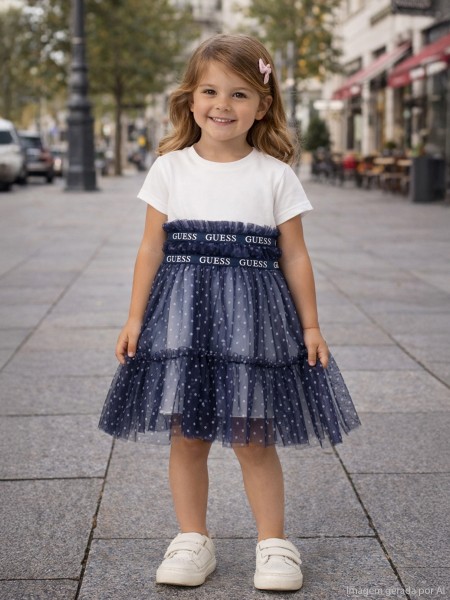 Vestido Guess Menina Mixed Fabric Ss Dress