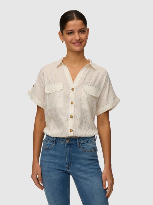 Camisa Vero Moda Mulher Vmbumpy Ss Shirt Aop Wvn Noos