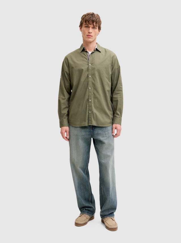 Camisa Jack & Jones Homem Jjhenry Slub Detail Shirt Ls