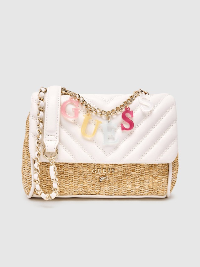 Mala Guess Menina  Straw Crossbody Flap Bag