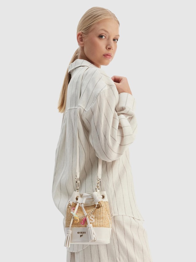 Mala Guess Menina  Straw Mini Bucket Bag