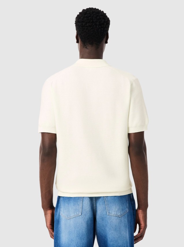 Polo Lacoste Homem Fine Knit Moss Stitch Cotton Polo Collar Sweater