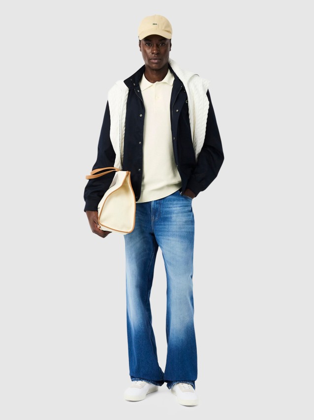 Polo Lacoste Homem Fine Knit Moss Stitch Cotton Polo Collar Sweater