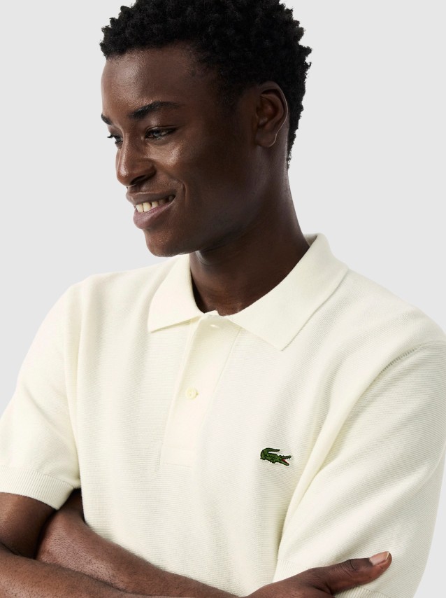 Polo Lacoste Homem Fine Knit Moss Stitch Cotton Polo Collar Sweater