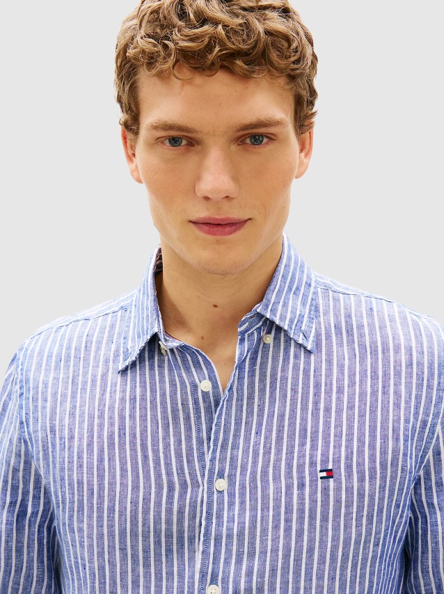Camisa Tommy Hilfiger Homem Linen Bengal Stripe Rf Shirt