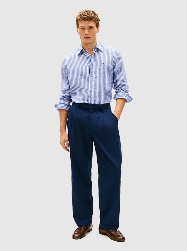 Camisa Tommy Hilfiger Homem Linen Bengal Stripe Rf Shirt