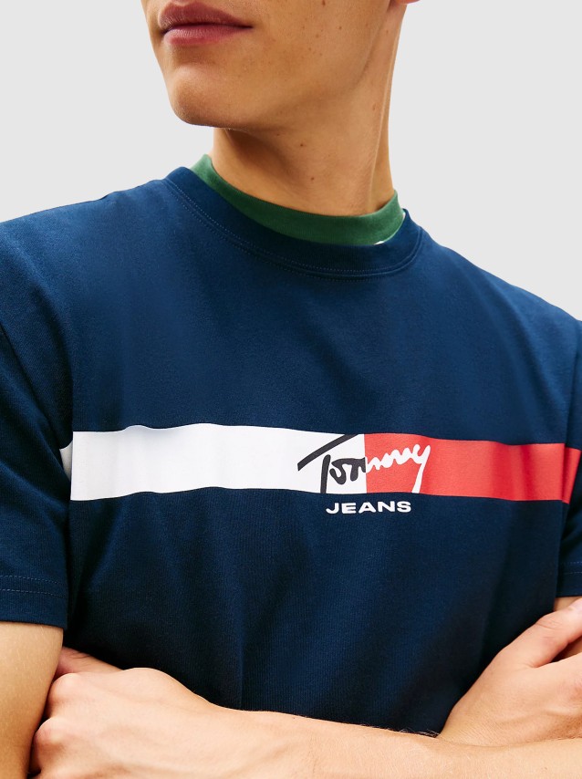 T-Shirt Tommy Jeans Homem Tjm Reg Signature Stripe T Ext