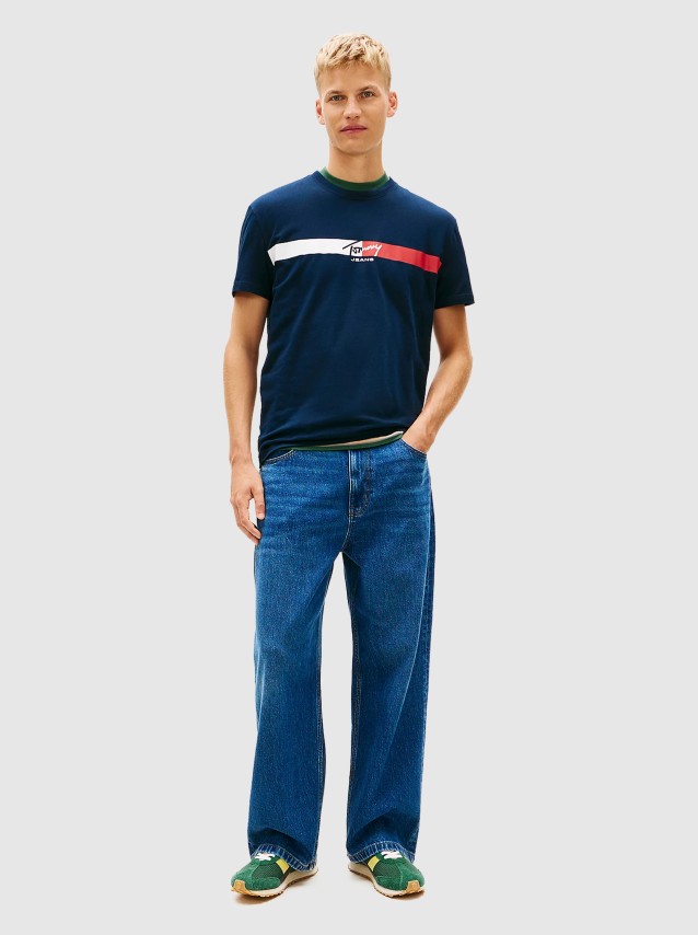 T-Shirt Tommy Jeans Homem Tjm Reg Signature Stripe T Ext
