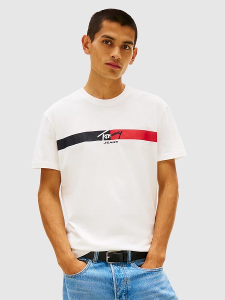 T-Shirt Tommy Jeans Homem Tjm Reg Signature Stripe T Ext