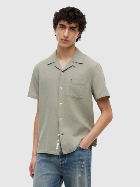 Camisa Tommy Jeans Homem Tjm Reg Linen Blend Camp Ss Ext