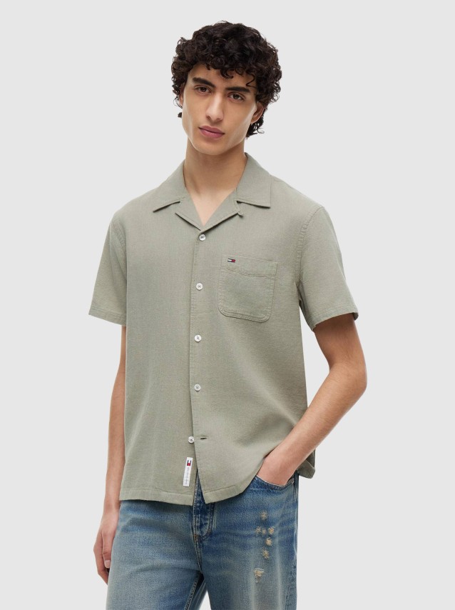 Camisa Tommy Jeans Homem Tjm Reg Linen Blend Camp Ss Ext