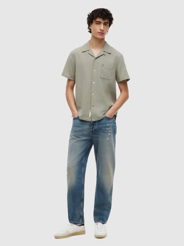 Camisa Tommy Jeans Homem Tjm Reg Linen Blend Camp Ss Ext