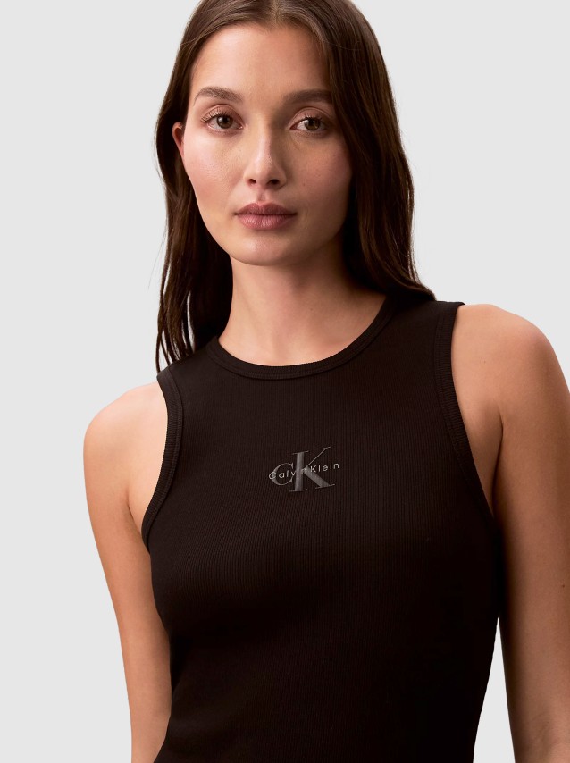 Vestido Calvin Klein Mulher Sl Monologo Baby Rib Tank Midi D