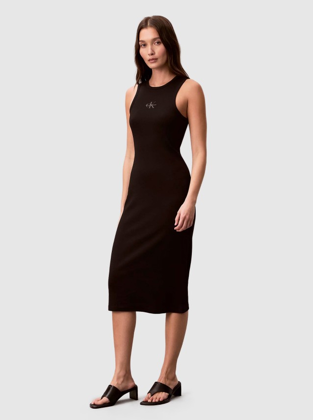 Vestido Calvin Klein Mulher Sl Monologo Baby Rib Tank Midi D