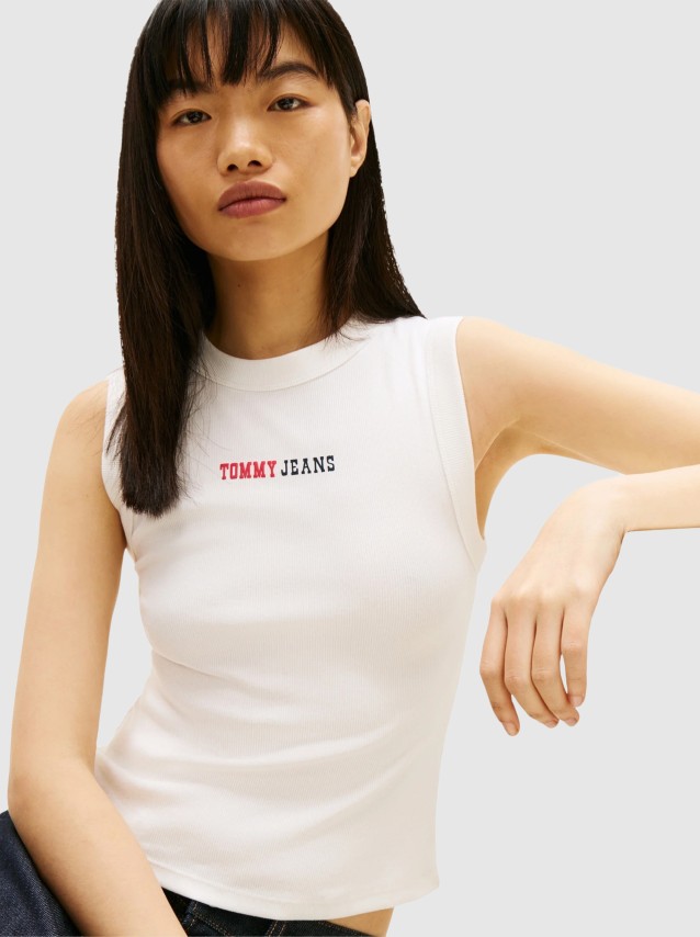 Top Tommy Jeans Mulher Tjw Slim Ess Logo 2 Rib Tank