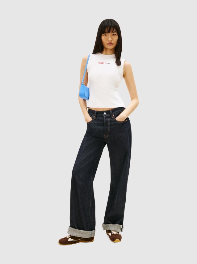 Top Tommy Jeans Mulher Tjw Slim Ess Logo 2 Rib Tank