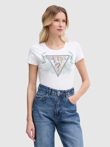 T-Shirt Guess Mulher Ss Cn Flower Triangle Tee T-Shirt Guess Mulher Ss Cn Flower Triangle Tee